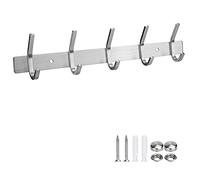 MaoXinTek Coat Hook Wall Mounted & Self Adhesive Stainless Steel Hanger Rail with 5 Hooks for Bathroom Kitchen
