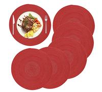 MaoXinTek Round Cotton Placemats 14 inch Woven Dinner Table Mats Heat Insulation Non Slip Braided Pads for Party Kitchen Dining Room (Set of 6)