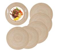 MaoXinTek Round Cotton Placemats 14 inch Woven Dinner Table Mats Heat Insulation Non Slip Braided Pads for Party Kitchen Dining Room (Set of 6)