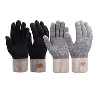 MaoXinTek Winter Gloves Warm Touchscreen Knitted Mittens Windproof Driving Glove for Women Men Girls Boys 2 Pairs Black+Grey