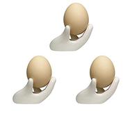 MaoYaMao Set of 3 Creative Ceramic Hand Shaped Egg Cup Holder Porcelain Egg Cup Easter Egg Display Stand for Hard Boiled Eggs(White)