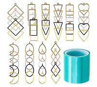 MAOYPANAMERA 51 Pcs Open Bezel Frame Pendants Charm Geometric Hollow Trays, Open Back Pendants Molds, Assorted Shape Alloy Blanks Mold with 1 Roll of Seamless Tape for Resin Casting, DIY Crafts Making