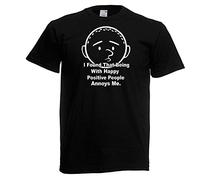 MAOZEEN Happy Positive People Annoy Me Karl Pilkington TV Show Quote Unisex T-Shirt Black