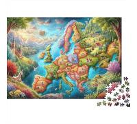 Map 1000Piece JigsawPuzzleEurope Map Animals KidsforAdult Colourful LargePiecePuzzles Age12+byth ThemeFlowersandBirds Brainteasing Adults Jigsaw Puzzle 38x26cm/1000pcs
