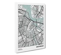 Map Amsterdam Netherlands Canvas Print | Gallery Wrapped 30mm Frame Wall Art | 30x20 inches | Ready to Hang | Modern Maps Picture | Living Room Bedroom Lounge Office