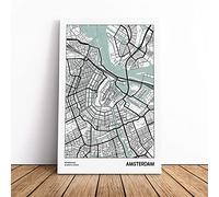 Map Amsterdam Netherlands | Canvas Wall Art Print | Framed & Ready to Hang Picture | Modern Home Decor for Living Room, Bedroom, Kitchen or Office | 24x16 Inches
