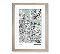 Map Amsterdam Netherlands Framed Print | A2 Oak Framed Wall Art | Ready to Hang | Modern Map Picture | Living Room Bedroom Lounge Office
