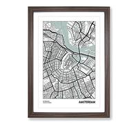 Map Amsterdam Netherlands Framed Print | A2 Walnut Framed Wall Art | Ready to Hang | Modern Map Picture | Living Room Bedroom Lounge Office