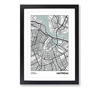 Map Amsterdam Netherlands Framed Wall Art Print A2 Black