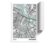 Map Amsterdam Netherlands | Unframed Wall Art Print | Ready to Frame Poster | Modern Home Decor Picture | Artwork for Living Room, Bedroom, Kitchen or Office | A1 (59.4x84.1 cm)