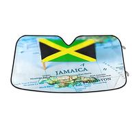 Map and Flag of Jamaica Car Windshield Sun Shade Blocks UV Rays Sun Visor Protector Foldable Sun Reflector for Car Truck SUV, 57 x 31.5 inches