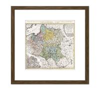 Map Antique 1750 Homann Poland Old Historic Replica 8X8 Inch Square Wooden Framed Wall Art Print Picture with Mount Artery8 Brown One Size