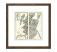 Map Antique 1801 Cary Scotland Old Historic Replica 8X8 Inch Square Wooden Framed Wall Art Print Picture with Mount Artery8 Brown One Size