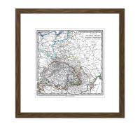 Map Antique 1862 Stieler Poland Hungary Old Replica 8X8 Inch Square Wooden Framed Wall Art Print Picture with Mount Artery8 Brown One Size