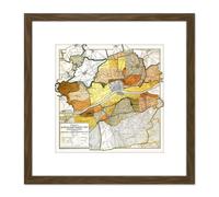Map Antique 1888 Pelissier Imperial Frankfurt Replica 8X8 Inch Square Wooden Framed Wall Art Print Picture with Mount Artery8 Brown One Size