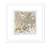 Map Antique 1922 Reich Office Berlin City Old Replica 8X8 Inch Square Wooden Framed Wall Art Print Picture with Mount Artery8 White One Size