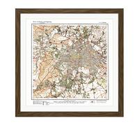 Map Antique 1922 Reich Office Berlin City Old Replica Square Wooden Framed Wall Art Print Picture 16X16 Inch