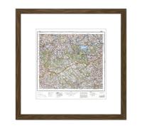 Map Antique 1932 Polish Military Lomza Area Poland 8X8 Inch Square Wooden Framed Wall Art Print Picture with Mount Artery8 Brown One Size