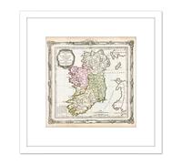 Map Antique De La Tour 1766 Ireland Historic Replica 8X8 Inch Square Wooden Framed Wall Art Print Picture with Mount Artery8 White One Size
