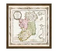 Map Antique De La Tour 1766 Ireland Historic Replica Square Wooden Framed Wall Art Print Picture 16X16 Inch