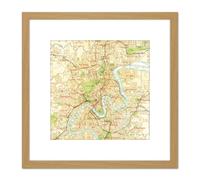 Map Antique Gordon Gotch 1920 Brisbane City Plan Replica 8X8 Inch Square Wooden Framed Wall Art Print Picture with Mount Artery8 Light Oak One Size