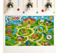 Map Backdrop, Educational Playful Campus Playground Campus Blue Photo Background for Family Gathering Celebration Photo Shoot 71x43 Inch