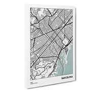 Map Barcelona Spain Canvas Print | Gallery Wrapped 30mm Frame Wall Art | 30x20 inches | Ready to Hang | Modern Maps Picture | Living Room Bedroom Lounge Office
