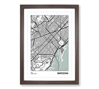 Map Barcelona Spain Framed Print | A2 Walnut Framed Wall Art | Ready to Hang | Modern Map Picture | Living Room Bedroom Lounge Office