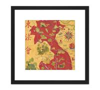 Map Boucher 1945 Indochina Pictorial 8X8 Inch Square Wooden Framed Wall Art Print Picture with Mount Artery8 Black One Size