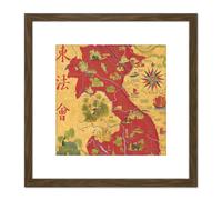 Map Boucher 1945 Indochina Pictorial 8X8 Inch Square Wooden Framed Wall Art Print Picture with Mount Artery8 Brown One Size