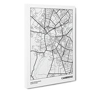 Map Cambridge Uk Canvas Print | Gallery Wrapped 30mm Frame Wall Art | 30x20 inches | Ready to Hang | Contemporary Maps Picture | Living Room Bedroom Lounge Office