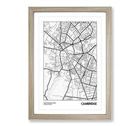 Map Cambridge UK Framed Print | A2 Oak Framed Wall Art | Ready to Hang | Modern Map Picture | Living Room Bedroom Lounge Office