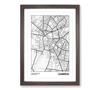 Map Cambridge UK Framed Print | A2 Walnut Framed Wall Art | Ready to Hang | Modern Map Picture | Living Room Bedroom Lounge Office