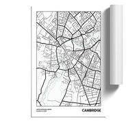 Map Cambridge Uk | Unframed Wall Art Print | Ready to Frame Poster | Modern Home Decor Picture | Artwork for Living Room, Bedroom, Kitchen or Office | A3 (29.7x42 cm)