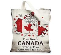Map Canvas Tote Bag for Women, Vintage Rustic Canada Maple Leaf Canada Day Red Washable Reusable Market Tote Bag for Shoppi, Red, 13x15 Inch