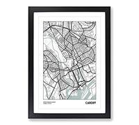 Map Cardiff UK Framed Print | A2 Black Framed Wall Art | Ready to Hang | Modern Map Picture | Living Room Bedroom Lounge Office