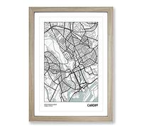 Map Cardiff UK Framed Print | A2 Oak Framed Wall Art | Ready to Hang | Modern Map Picture | Living Room Bedroom Lounge Office