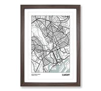 Map Cardiff UK Framed Print | A2 Walnut Framed Wall Art | Ready to Hang | Modern Map Picture | Living Room Bedroom Lounge Office