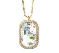 Map City Italy Landmark National Flag Pattern Necklace Pendant Diamond Crystal Golden Jewelry