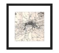 Map Crown 1930 London City England 1660 Plan Chart 8X8 Inch Square Wooden Framed Wall Art Print Picture with Mount Artery8 Black One Size