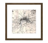 Map Crown 1930 London City England 1660 Plan Chart 8X8 Inch Square Wooden Framed Wall Art Print Picture with Mount Artery8 Brown One Size