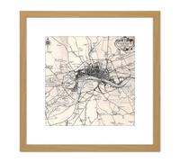 Map Crown 1930 London City England 1660 Plan Chart 8X8 Inch Square Wooden Framed Wall Art Print Picture with Mount Artery8 Light Oak One Size