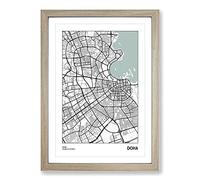 Map Doha Qatar Framed Print | A2 Oak Framed Wall Art | Ready to Hang | Modern Map Picture | Living Room Bedroom Lounge Office