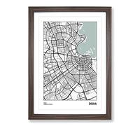 Map Doha Qatar Framed Print | A2 Walnut Framed Wall Art | Ready to Hang | Modern Map Picture | Living Room Bedroom Lounge Office