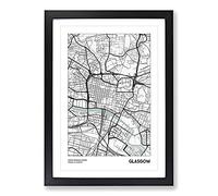 Map Glasgow UK Framed Wall Art Print A2 Black