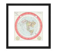 Map Gleason 1892 World Time Calculator Flat Earth 8X8 Inch Square Wooden Framed Wall Art Print Picture with Mount Artery8 Black One Size