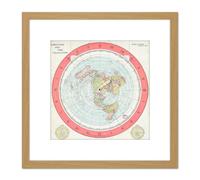Map Gleason 1892 World Time Calculator Flat Earth 8X8 Inch Square Wooden Framed Wall Art Print Picture with Mount Artery8 Light Oak One Size