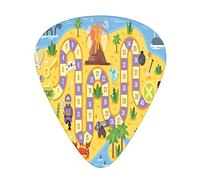 Map Guitar Picks Picks 12 Pack with Thin Box,Finding Treasure of The Pirate Themed Board Game Style Colorful Island Map,Special Guitar Plectrums Gift Set for Guitarist,Colorful