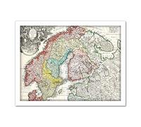 Map Homann 1730 Norway Finland Baltic Denmark Sweden Artwork Framed Wall Art Print 18X24 Inch