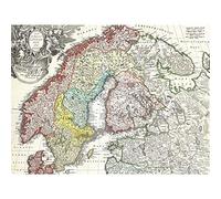 Map Homann 1730 Norway Finland Baltic Denmark Sweden Premium Wall Art Canvas Print 18X24 Inch